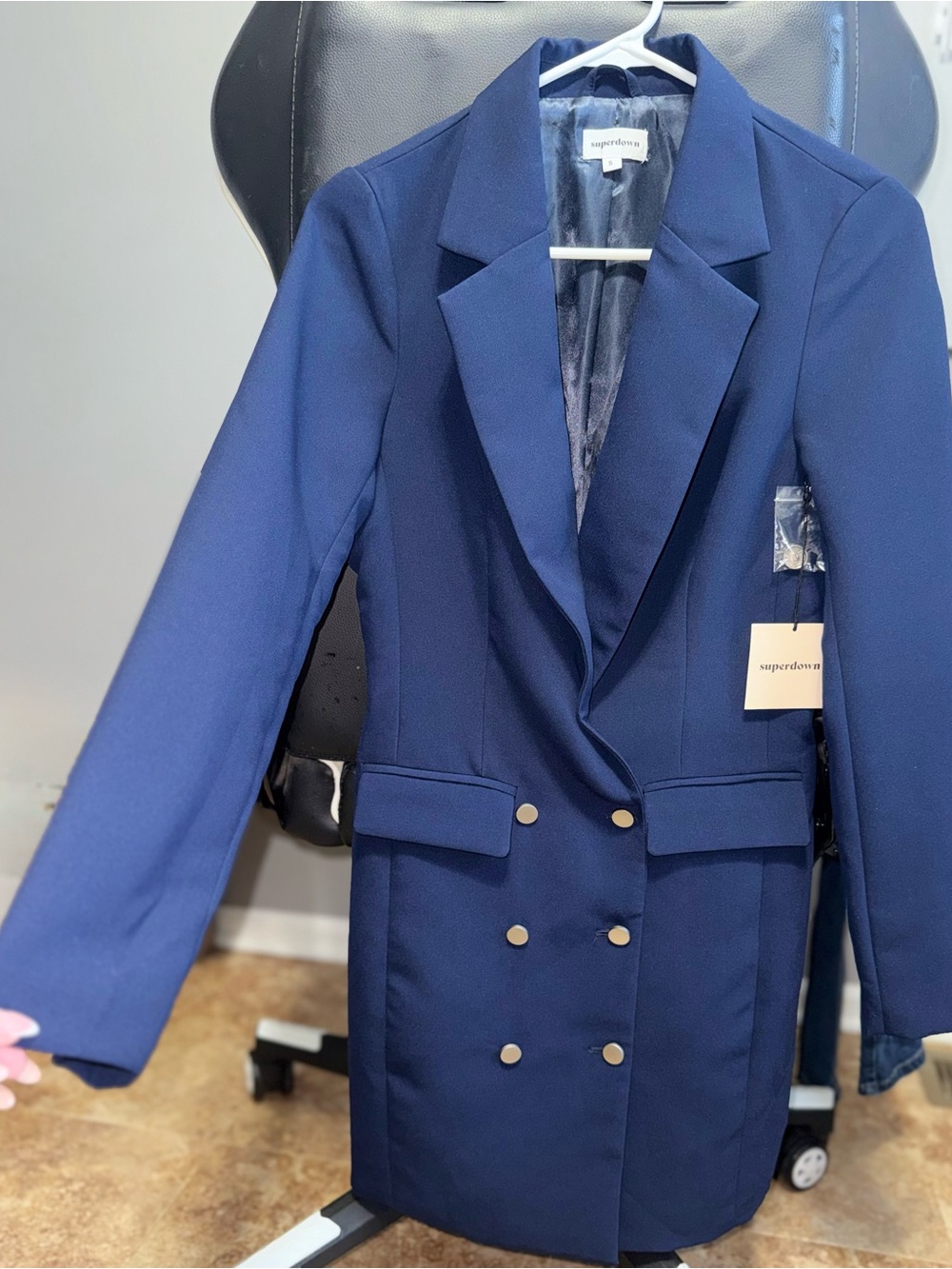 superdown Navy Double-Breasted Blazer Dress with Gold Buttons